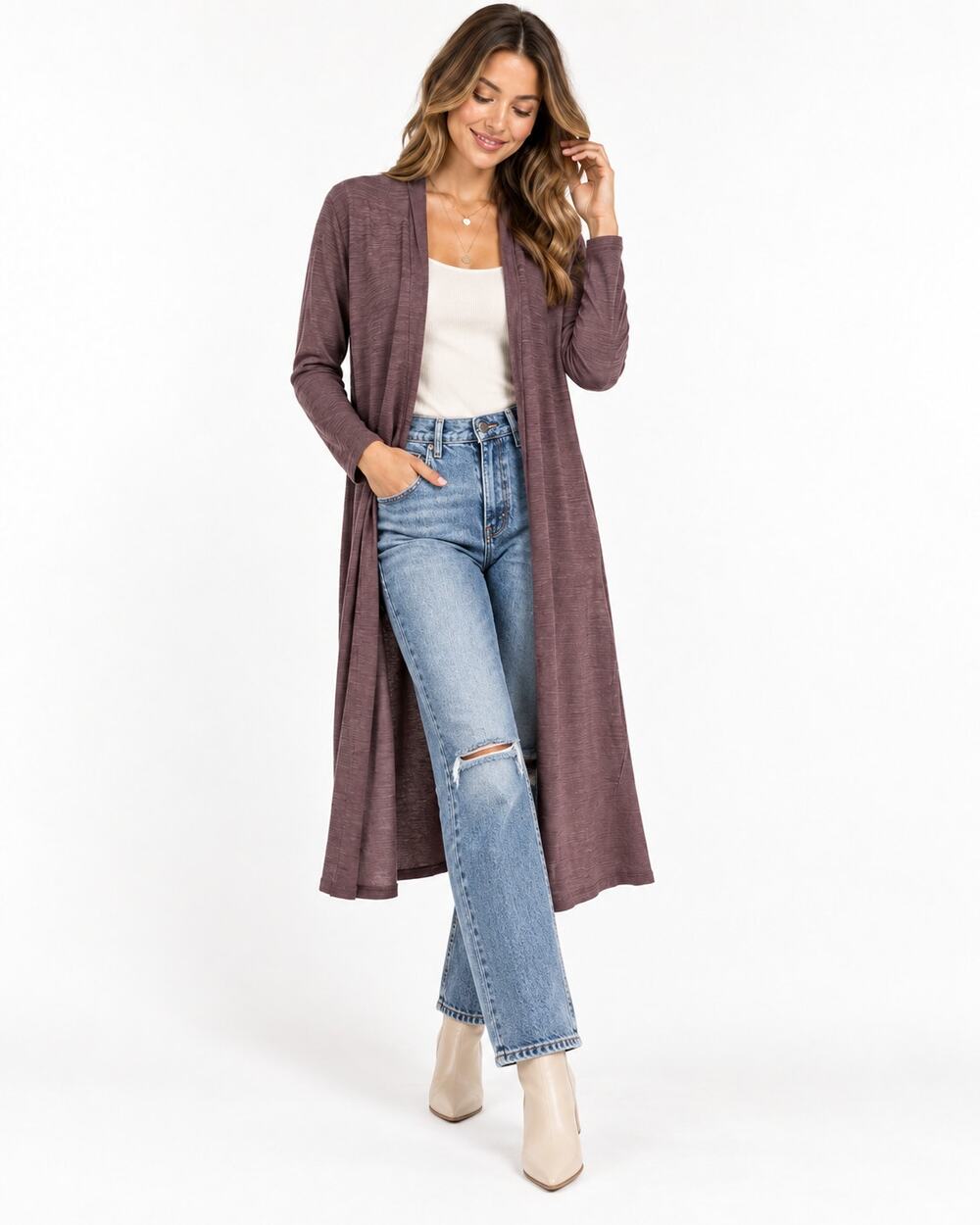 Free People Beach Dusty Mauve Long Line Cardigan Sweater Duster XS Oversized